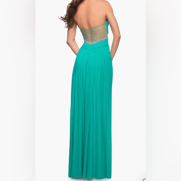 La Femme Stunning Beaded Strapless Mesh & Jersey Gown Size 4 NEW Spearmint Dress - Picture 2 of 8